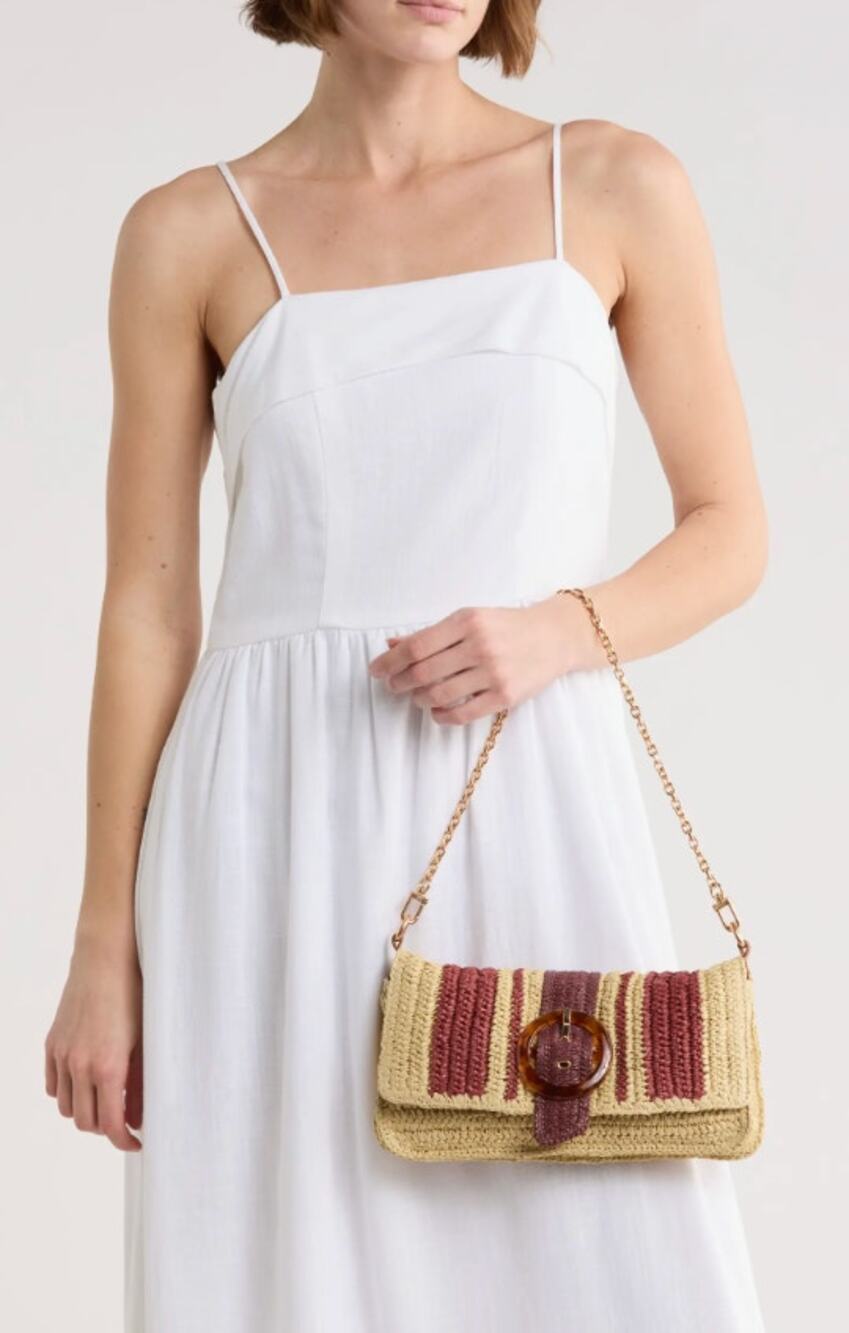Sam Edelman NEW Bailee Clutch, Raffia with Removable Gold Chain